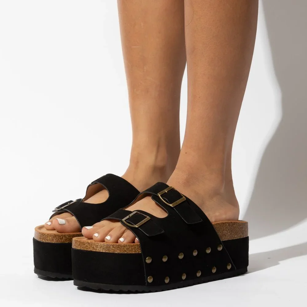 BLACK PLATFORM CLOG SANDAL BIRKEN SANDAL - NON-BRANDED - Picture 1 of 7